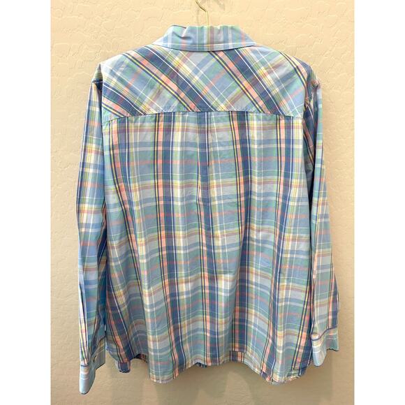 TALBOTS | Pastel Plaid Button-Up Shirt Long Sleeve Cotton Classic Fit | 2X - Picture 4 of 6